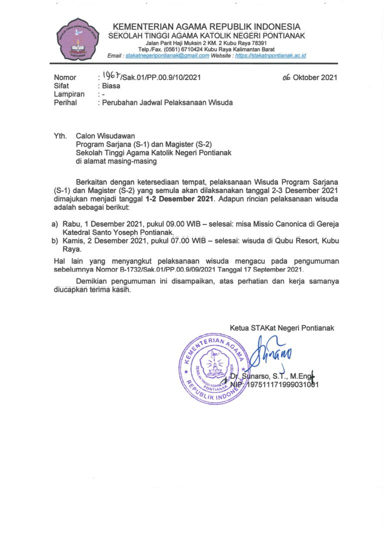 Perubahan Jadwal Pelaksanaan Wisuda